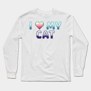 I Heart My Cat Classic Video Game Graphic Blue Gradient Long Sleeve T-Shirt